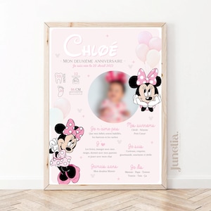 Affiche anniversaire ou baptême personnalisée - Mickey - Minnie  - 1an - Imprimée ou Numérique PDF