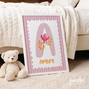 Children&#39;s flower decoration poster - Decorative first name poster - Floral poster