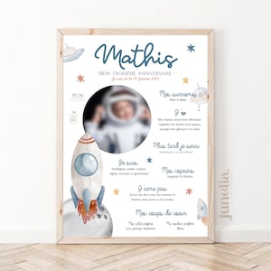 Personalized birthday or baptism poster - Rocket - Satellite - Universe - Planet - 1 year - Printed or Digital PDF