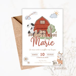 Invitation anniversaire ou baptême personnalisée- ferme - animaux de la ferme - Imprimée ou Numérique PDF