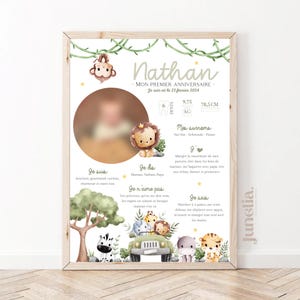 Personalized birthday or baptism poster - Jungle - Safari - Lion - Green - Printed or Digital PDF