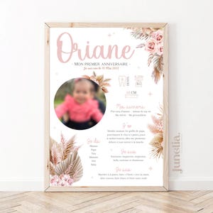 Affiche anniversaire ou baptême personnalisée - Pampa - Rose - Fleurs séchées - Terracota - Nature - Champêtre - Imprimée ou Numérique PDF