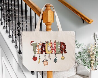 Teacher Christmas Bag, Christmas Teacher Gift, Teacher Tote Bag, Christmas Gift for Teacher, Teacher Bag, Kindergarten Teacher Christmas Bag