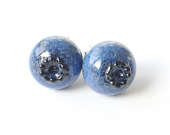 Blueberry lampwork stud earrings / 925 silver / summer berries / Realistic Blueberries Studs / Summer / Garden / Forest / Berry MTO