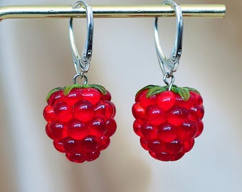 Raspberry Glass Lampwork Earrings on 925 Silver Findings – Handmade and One of a Kind (MTO) Murano glass