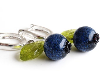 Blueberry glass lampwork earrings on 925 silver findings MTO Murano glass