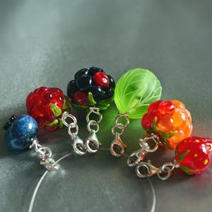 Handmade Glass Berry Charm: 925 Silver Lobster Clasp Pendant