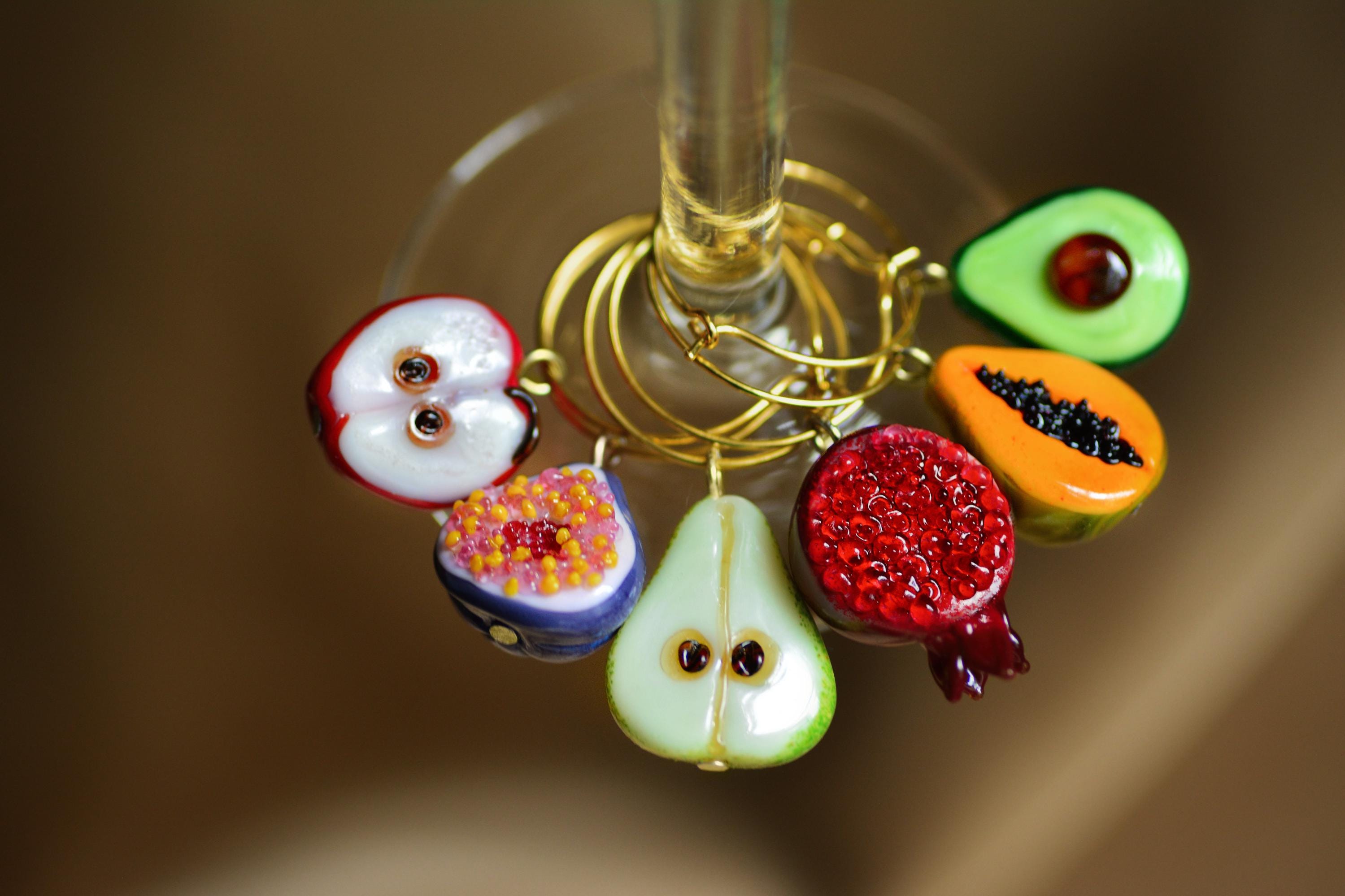 Half-cut fruit wine glass markers / wine charms MTO Murano glass