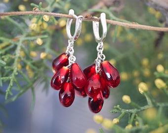 Pomegranate Bunch Seeds Lampwork Dangle Earrings – Handmade with 925 Silver (MTO) Murano glass