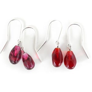 Lampwork Pomegranate Seed Dangle Earrings: Handmade 925 Silver Hooks
