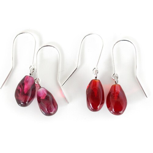 Lampwork Pomegranate Seed Dangle Earrings: Handmade 925 Silver Hooks