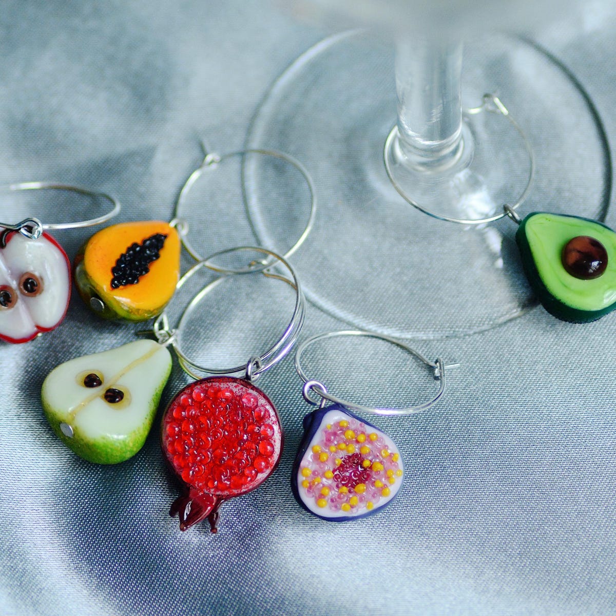 Murano Glass Fruit Wine Charms, Etsy