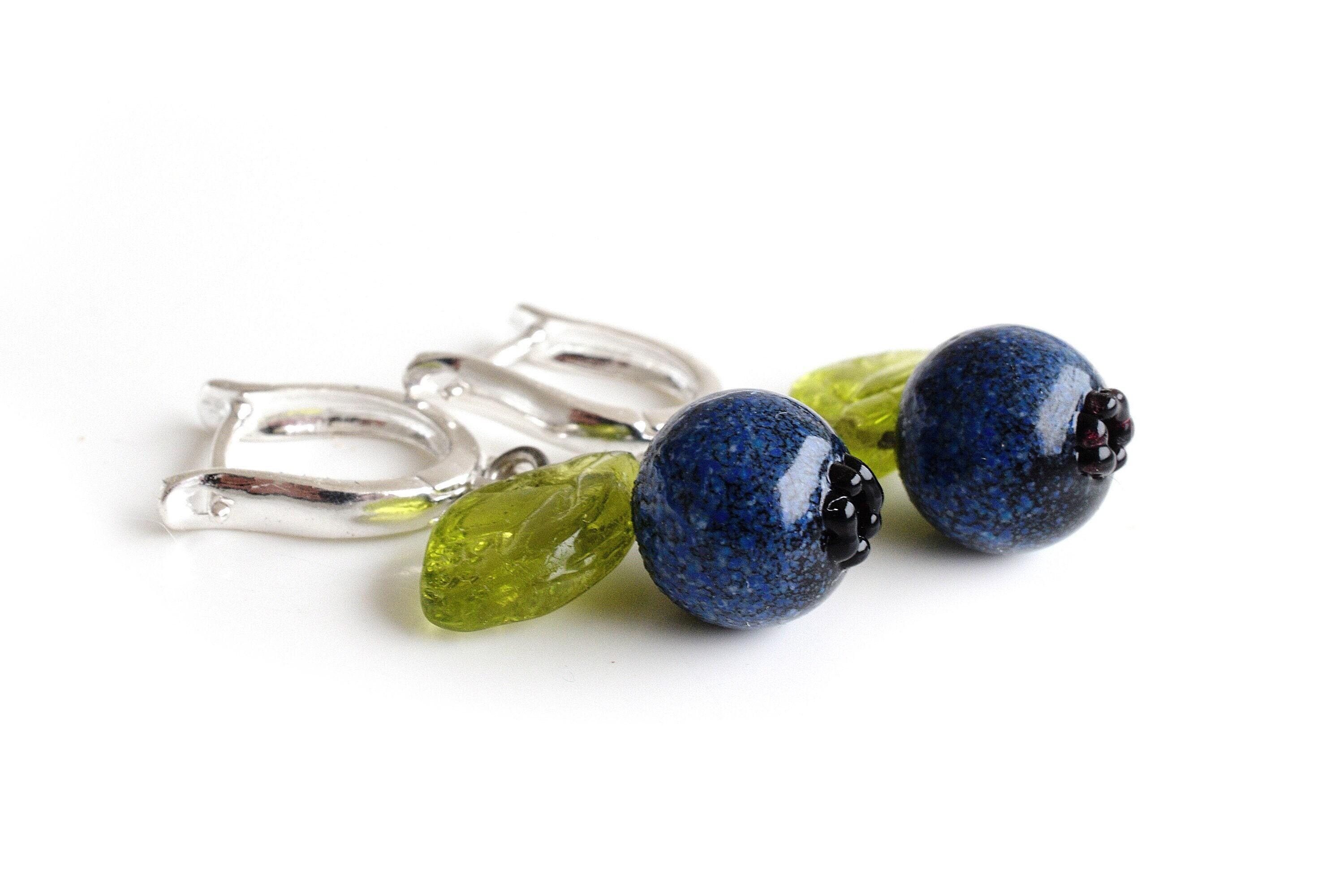 Blueberry glass lampwork earrings on 925 silver findings MTO Murano glass