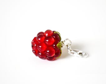 Handmade glass wild raspberry charm / pendant on 925 lobster clasp (Made to Order) Murano glass