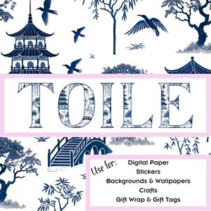 Toile De Jouy chinoiserie clipart Blue Willow Blue Toile chinoiserie digitaal papier, Grandmillennial clipart, Toile clipart