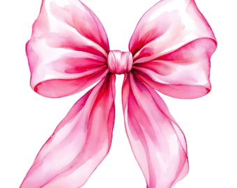 Clipart noeud rose aquarelle : Coquette PNG SVG (téléchargement numérique)