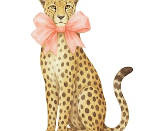 Ghepardo con fiocco rosa Coquette: stampa animalier Y2K alla moda PNG SVG