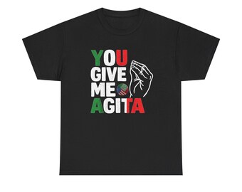 Camiseta con el mensaje "Dame una Gita" / Gesto con la mano, colores de la bandera india, divertida camiseta espiritual.