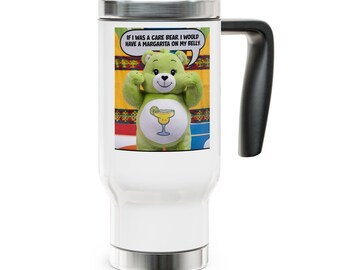 Taza de viaje de acero inoxidable con asa, diseño de Marguerita, de oso cariñoso, 14 oz