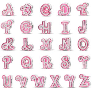 Charms de iniciales rosas, charms de letras, charms de la A a la Z, plata 925 auténtica, joyería hecha a mano, charm para niñas, compatible con pulseras Pandora
