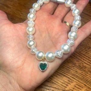 Pearl Pet Collar with Rhinestone Heart Charm and Break Away Clasp-For Cat, Kitten or Small Dog, Custom Made Size, Free Shipping!