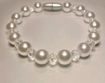 Pearl Cat Collar: Break Away Clasp, Crystal Accent, Custom Size