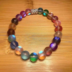 Moonstone Beaded Bracelet-Rainbow Colors, Stretch Bracelet, Custom Made Size, Free Shipping!