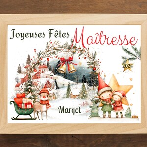 Carte de Noël personnalisée pour maîtresse ou ATSEM _ Carte de vœux pour Maîtresse _ Cadeau pour Nounou _ Cadeau de noël Merci maîtresse