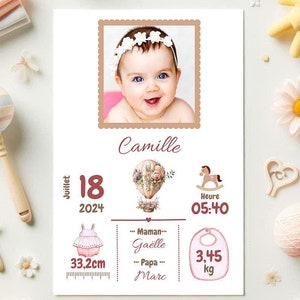Lot Faire-part Naissance bébé Garçon et Fille original avec photo _ Carte annonce nouveau-né personnalisée _ Faire-part élégant montgolfière