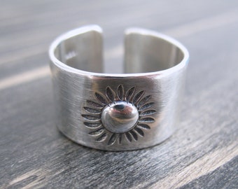 Adjustable Argentium Sterling Silver Sun Cuff Ring