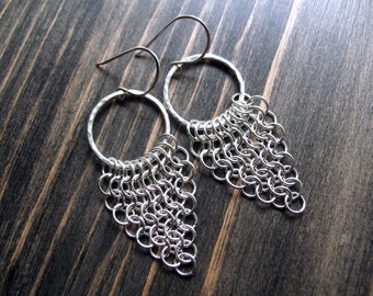 Handmade Argentium Sterling Silver Chainmaille Earrings: Byzantine Medieval Style