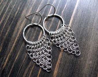 Argentium Sterling Silver Chainmaille Earrings - Chain Mail European 4 in 1 Byzantine Medieval Style Polished Earrings