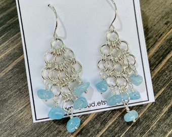 Shaggy Loops Sterling Silver Earrings: Chainmaille Dangle Hoops