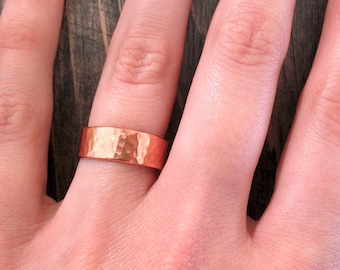 6mm Copper Promise Ring - Hammered, Satin, Mirror Finishes - Rustic Wedding Band