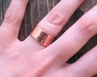 8mm Copper Promise Ring - Hammered, Satin, Mirror Finishes - Rustic Wedding Band - Mens Ring Handmade