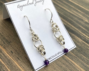 Purple Amethyst Chainmaille European 4 in 1 Earrings