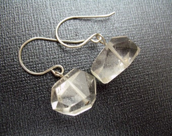 Faceted Large Quartz Earrings with Sterling Silver - Large Sparkle Sparkly Crystal Faceted Stone Earrings