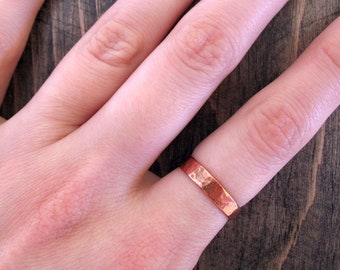 4mm Copper Promise Ring - Hammered, Satin, Mirror Finishes - Rustic Wedding Band Thin Minimalist