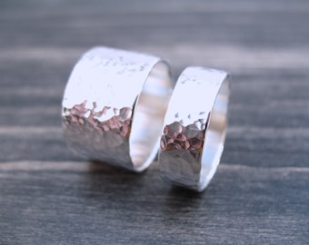 Hammered Argentium Sterling Silver Ring 940: Wide Band, Tarnish Resistant