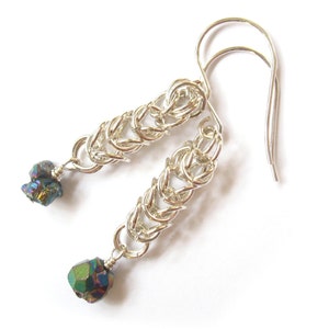 Chalcopyrite "Peacock Ore" Sterling Silver Chainmaille Earrings