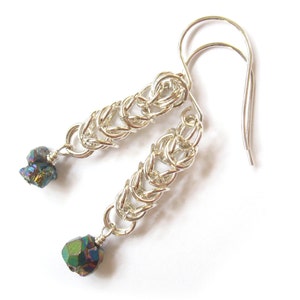 Chalcopyrit &quot;Pfauenerz&quot; Sterling Silber Chainmaille Ohrringe