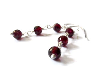 Garnet Earrings with Sterling Silver - Dangle January Birthstone Earrings