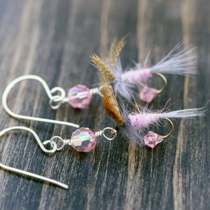 Fly Fishing Lure Earrings Pink Sterling Silver Jewelry Fish Hook Fun Fly Female Fishing Ladies Angler Country Girl image 2