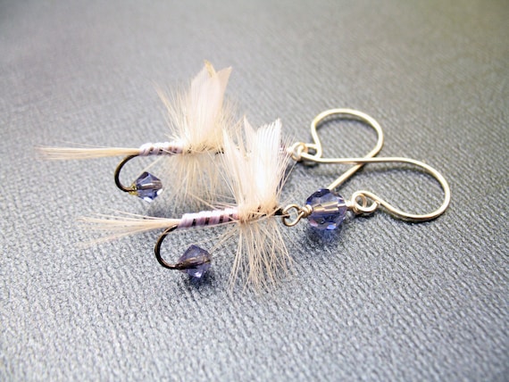 Purple and White Fly Fishing Lure Earrings Jewelry With Crystals in  Sterling Silver for Country Women and Girls White Miller -  Canada