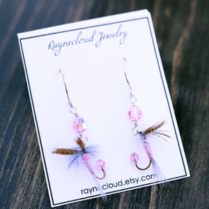 Fly Fishing Lure Earrings Pink Sterling Silver Jewelry Fish Hook Fun Fly Female Fishing Ladies Angler Country Girl image 3