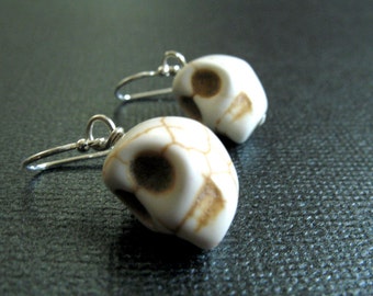 Creepy White Skull Earrings with Sterling Silver for Day of the Dead and Halloween - Morbid and Goth