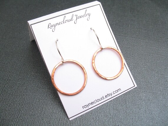 Hoop Earrings Hammered Copper Minimalist Round Circle Simple