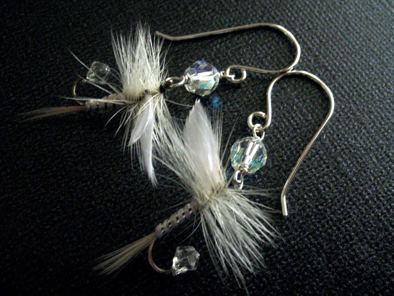 Fly Fishing Lure Earrings White Wedding Earrings Sterling Etsy