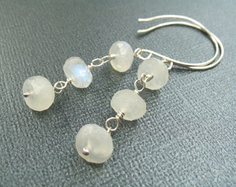 Rainbow Moonstone Earrings Sterling Silver Earrings White Long Iridescent Stone Statement Earrings