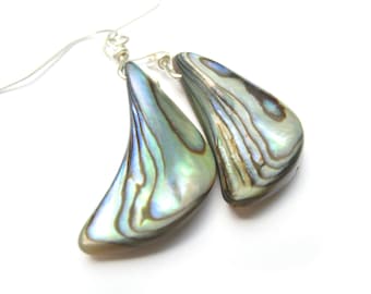 Abalone Crescent Moon Sterling Silver Earrings